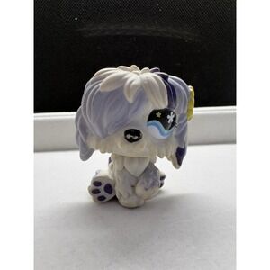 Littlest Pet Shop LPS #466 Gray White Sheepdog Yellow Flower, Blue Flower Eyes